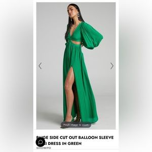 Paige Side Cut Out Balloon Sleeve Maxi Dress in Green
